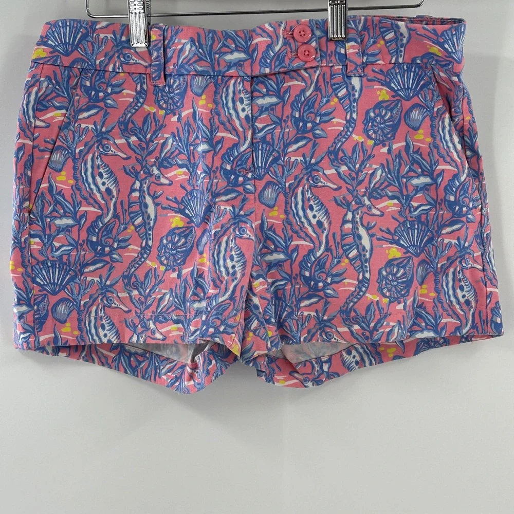 Vineyard Vines Seahorse Shell Coastal Print Shorts Pink Blue Women Size 4‎